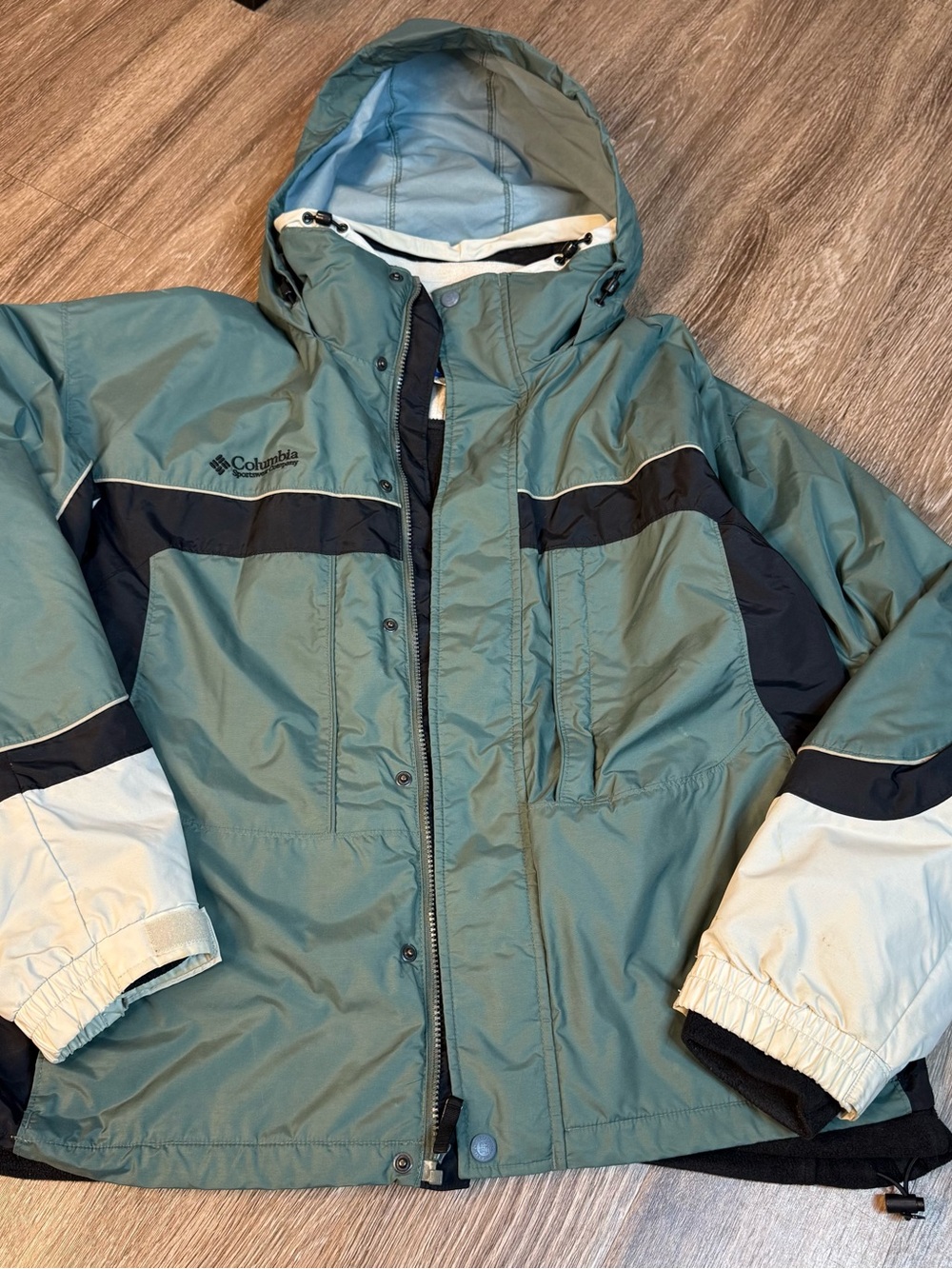 Columbia Teal, Black & Light Gray Hooded Ski Jacket